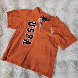 US Polo Assn Shirt White Orange Navy Big Logo Polo Kids Size 3T Preppy Pony
